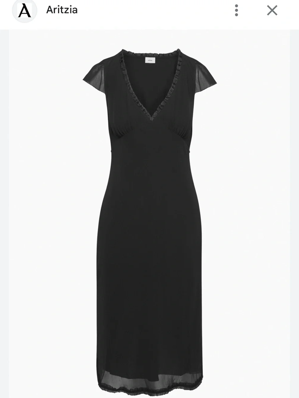 Aritzia Camelot Black V-Neck Midi Dress with Sheer Cap Sleeves - Picture 2 of 5